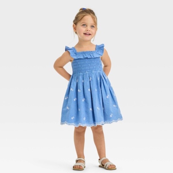 Cat & Jack Toddler Girls' Chambray Embroidered Dress Blue Size 4T - Picture 1 of 2